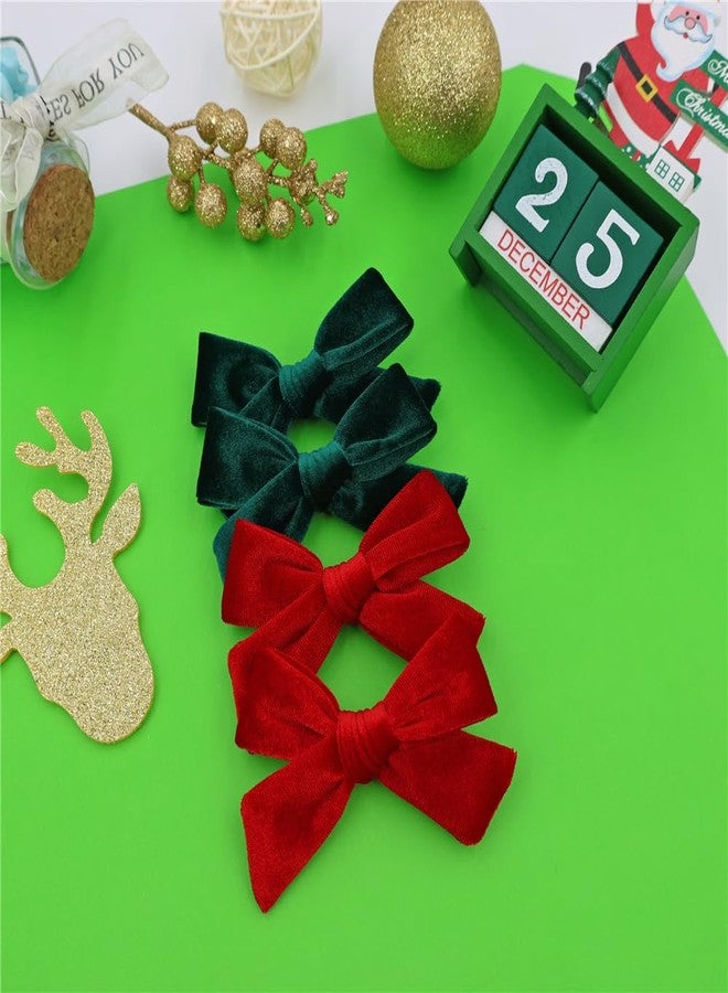 JOMILA 4 Pcs Velvet Bow Hair Clips for Toddler Baby Girls Christmas Decorations Bows Little Girl Kids Xmas Hair Accessories (Green/Red) - Image 5