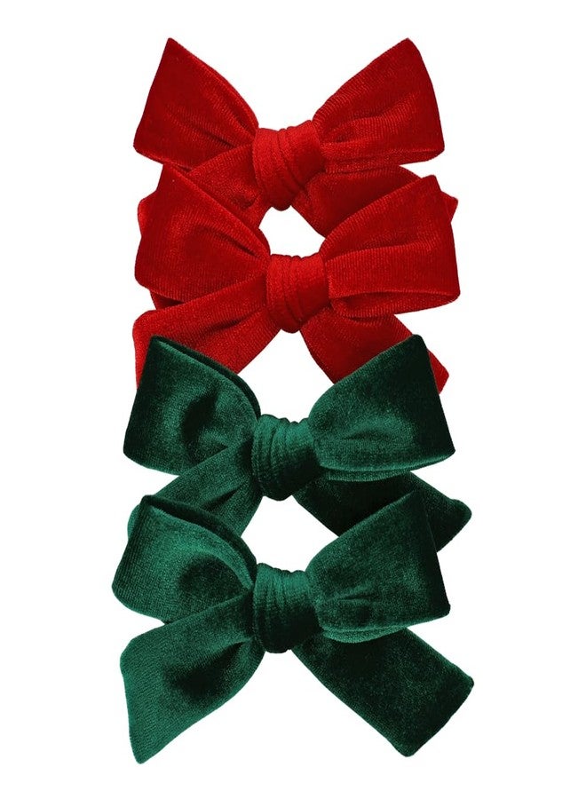 JOMILA 4 Pcs Velvet Bow Hair Clips for Toddler Baby Girls Christmas Decorations Bows Little Girl Kids Xmas Hair Accessories (Green/Red) - Image 1