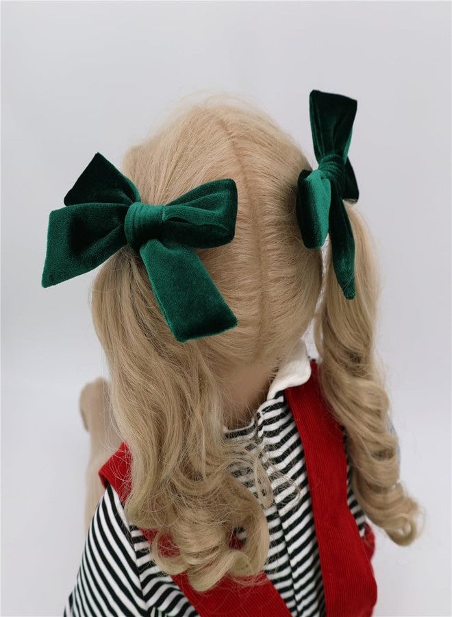 JOMILA 4 Pcs Velvet Bow Hair Clips for Toddler Baby Girls Christmas Decorations Bows Little Girl Kids Xmas Hair Accessories (Green/Red) - Image 3