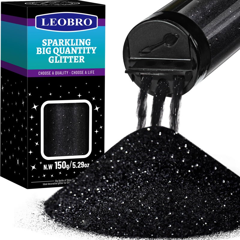 LEOBRO Black Glitter, 150g/5.29oz Black Fine Glitter for Crafts, Resin, DIY Arts and Crafts, Halloween Decorations, 0.2MM - Image 1
