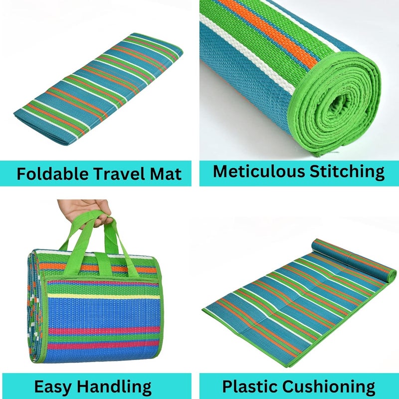 GLOW HOME GLOW HOME Chatai Mats for Home 6x4 Feet Chattai Mat for Sleeping on FloorChatai Plastic Mat for Floor Plastic Mat for Sleeping Floor Mat Plastic Chatai with Handles Set of 1 BLUE  - Image 5