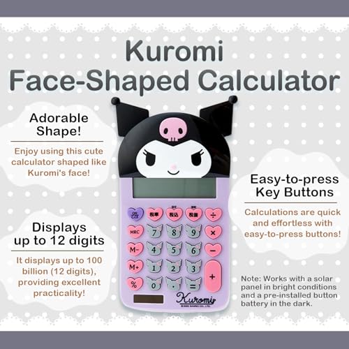 SanrioOriginal Face Shaped Calculator (Japan Import) - Includes Cherry Blossom Message Card (Kuromi) - Image 2