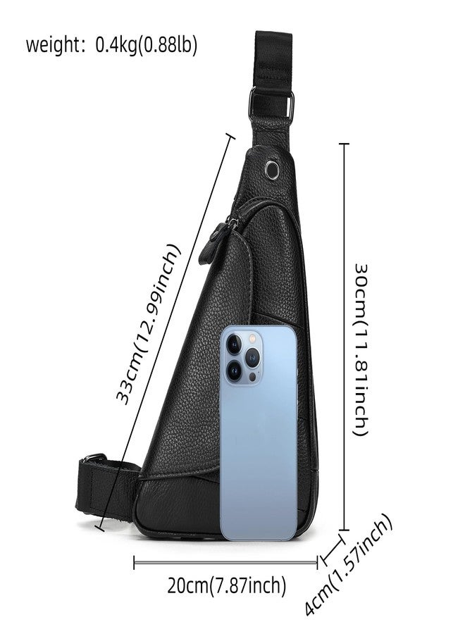 SAIION Genuine Leather Sling Bag for Men Casual Crossbody Backpack Small Shoulder Bag Chest Bag for Travel, 9052 Black - Image 2