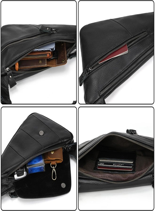 SAIION Genuine Leather Sling Bag for Men Casual Crossbody Backpack Small Shoulder Bag Chest Bag for Travel, 9052 Black - Image 5