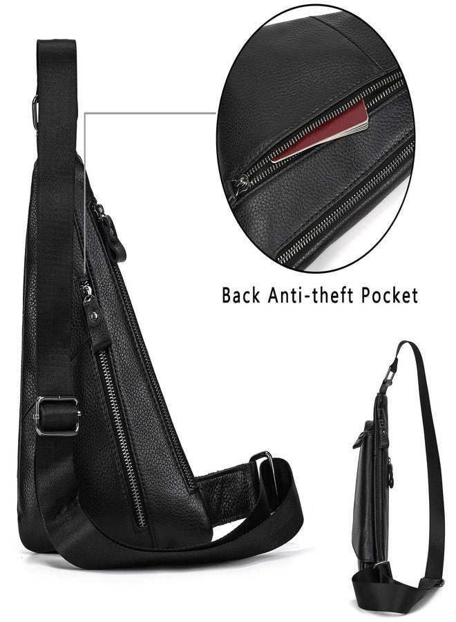 SAIION Genuine Leather Sling Bag for Men Casual Crossbody Backpack Small Shoulder Bag Chest Bag for Travel, 9052 Black - Image 4