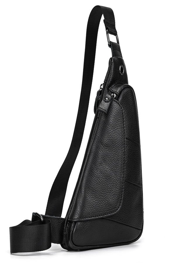 SAIION Genuine Leather Sling Bag for Men Casual Crossbody Backpack Small Shoulder Bag Chest Bag for Travel, 9052 Black - Image 1