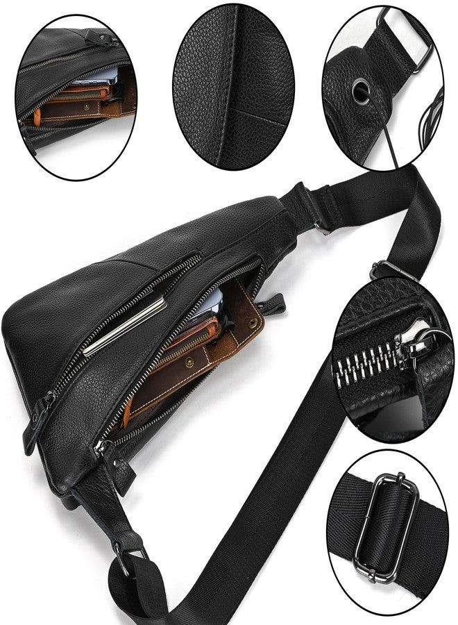 SAIION Genuine Leather Sling Bag for Men Casual Crossbody Backpack Small Shoulder Bag Chest Bag for Travel, 9052 Black - Image 3