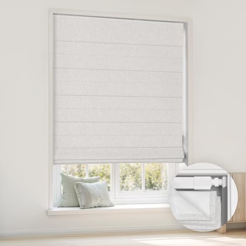 LazBlinds No Tools No Drill Cordless Roman Shades for Windows Blackout Thermal Insulated UV Blocking Window Blinds Room Darkening Fabric Blinds for Indoor Windows 20 W x 64 H Off White - Image 1