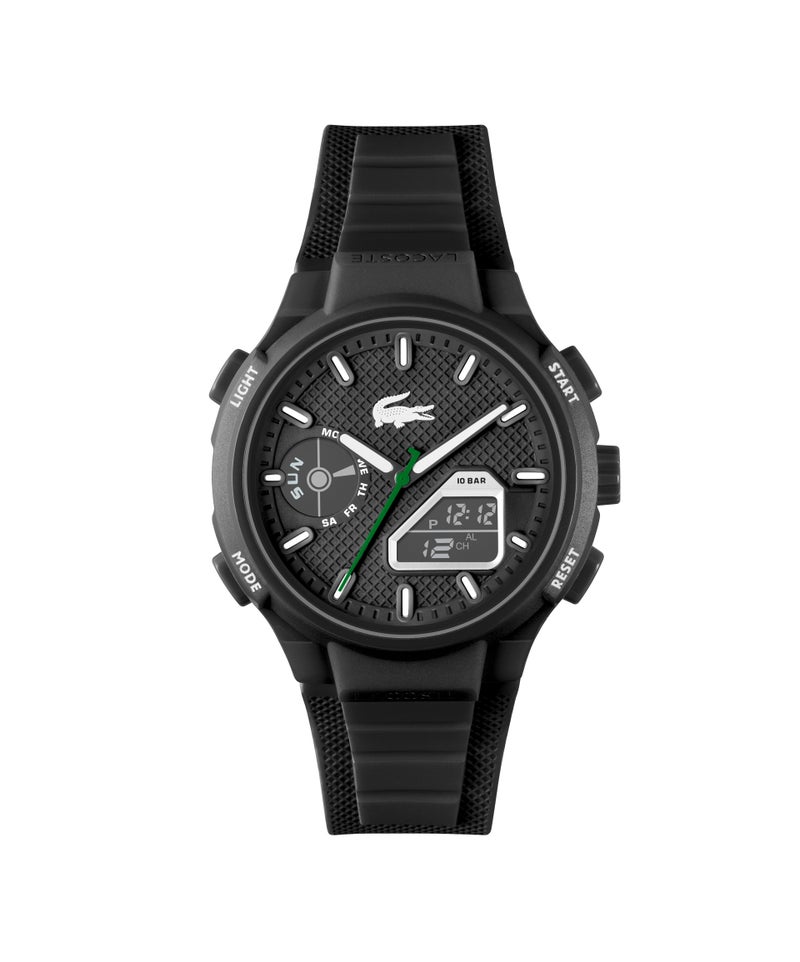 Round Analog-Digital Men'S Stainless Steel And Black Tr90 Case  Watch