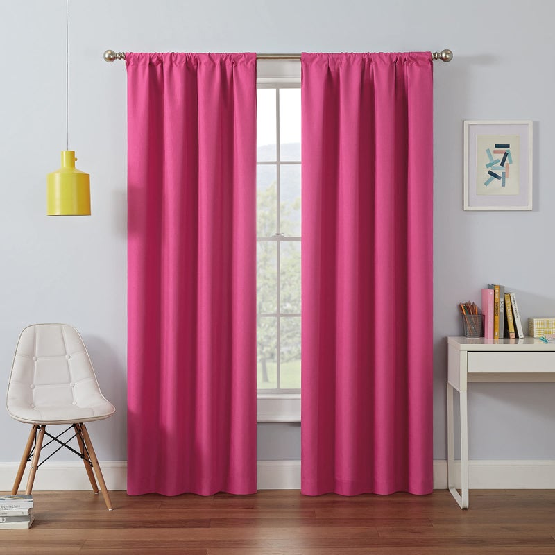 ECLIPSE Kendall Modern Blackout Thermal Rod Pocket Window Curtain for Bedroom or Living Room (1 Panel), 42" x 84", Raspberry - Image 2