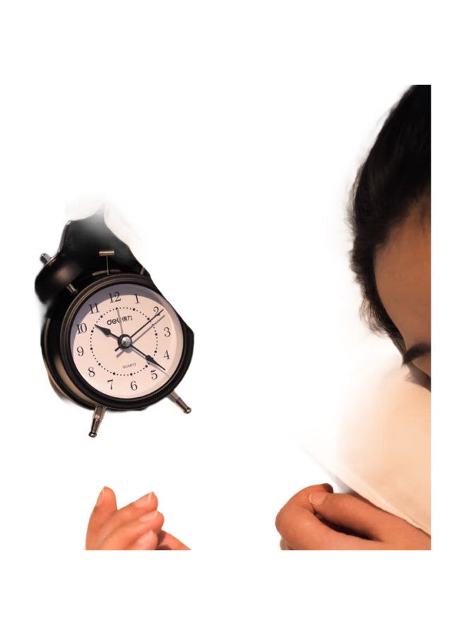Deli Mini Retro Mechanical Alarm Clock, Low Noise, Luminous, Bedroom Bedside Alarm, Children'S Student Enlightenment Alarm Clock, Black 9024 - Image 2