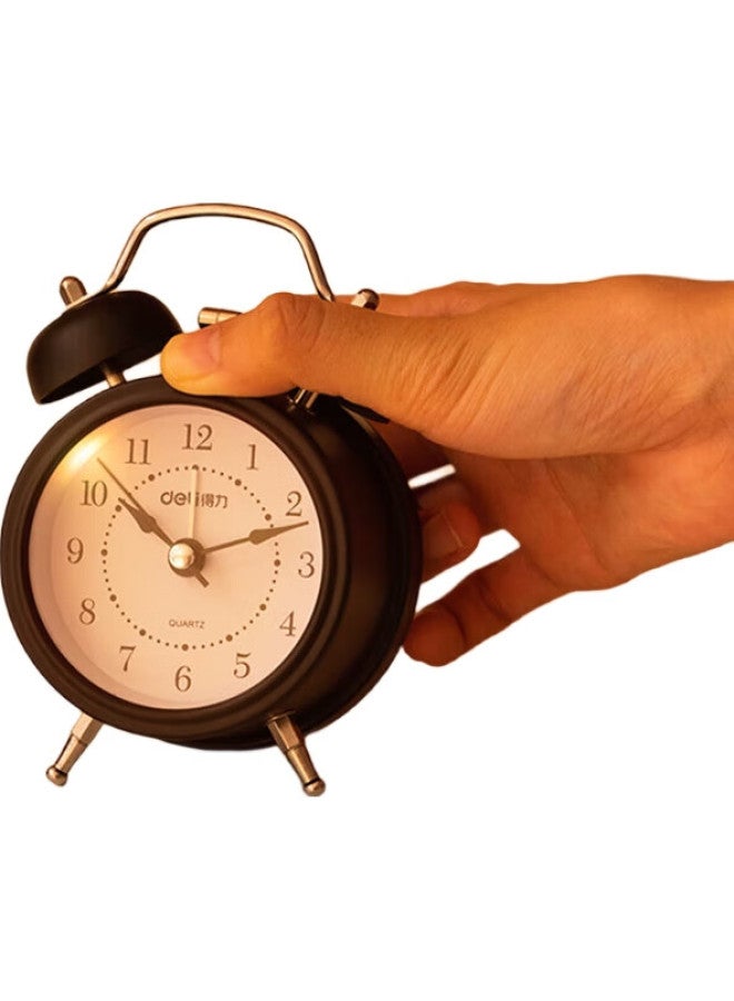 Deli Mini Retro Mechanical Alarm Clock, Low Noise, Luminous, Bedroom Bedside Alarm, Children'S Student Enlightenment Alarm Clock, Black 9024 - Image 1