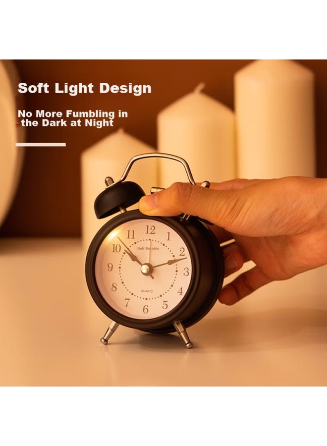 Deli Mini Retro Mechanical Alarm Clock, Low Noise, Luminous, Bedroom Bedside Alarm, Children's Student Enlightenment Alarm Clock, Black 9024 - Image 2