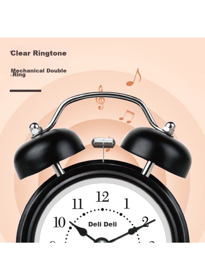 Deli Mini Retro Mechanical Alarm Clock, Low Noise, Luminous, Bedroom Bedside Alarm, Children's Student Enlightenment Alarm Clock, Black 9024 - Image 4