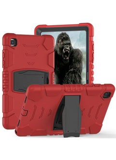 Case Cover For Samsung Galaxy Tab A7 T500 3-Layer Protection Screen Frame + PC + Silicone Shockproof Combination Case with Holder Red+Black