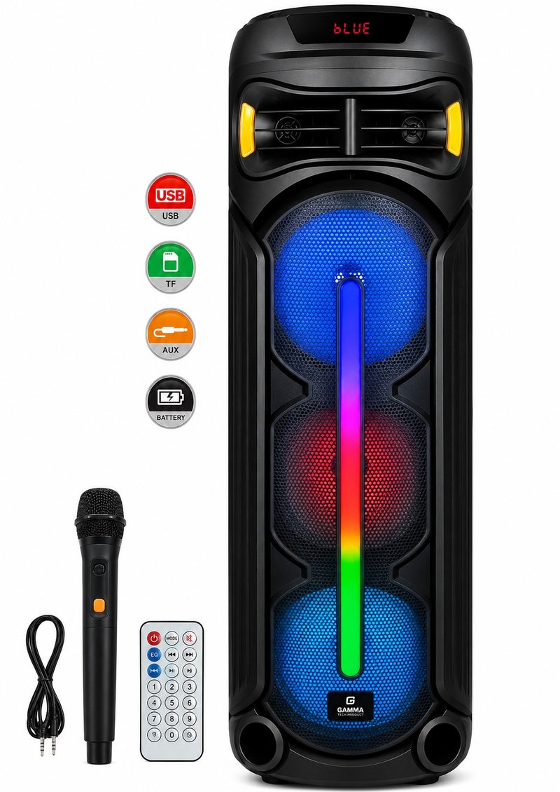 جاما مكبر صوت GT-8089 للحفلات، مكبر صوت متعدد الوسائط قوي ذو صوت جهير عميق مع تحكم في الترددات العالية والمنخفضة، مدخل ميكروفون، تحكم في مستوى الصوت الرئيسي، منفذ USB، منفذ بطاقة SD، شاشة عرض رقمية، جهاز تحكم عن بعد، نظام مكبر صوت منزلي - Image 4