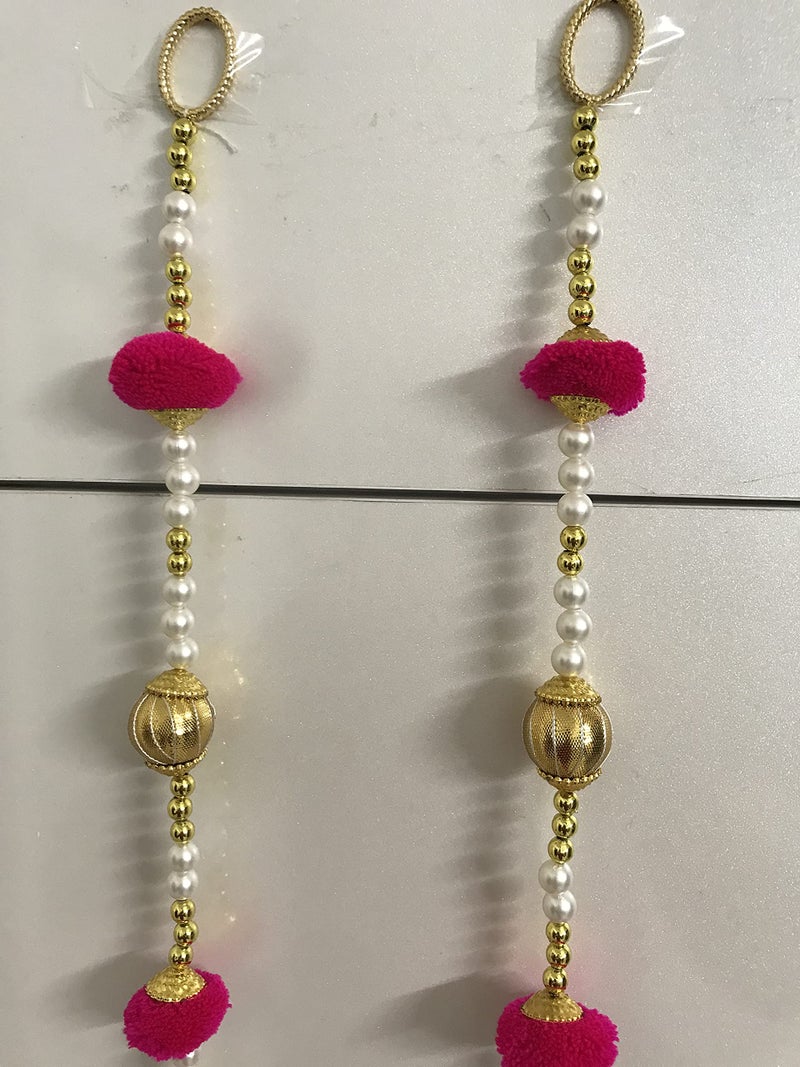 Aahum Handmade Wall Door 6 FT.4 Strings Pink Pom Pom with White Pearl Golden Beads Hanging Torans Garland Bandhwar Decoration Item for Home Décor Diwali Festival, Navratri, Wedding (6 FT 4 Strings - Image 5