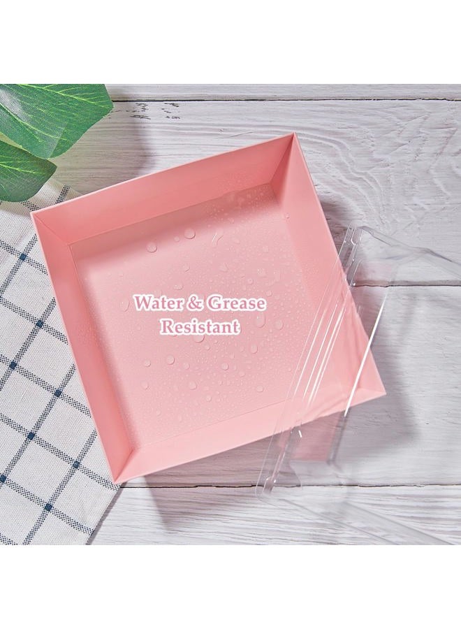 Ocmoiy Pink Charcuterie Boxes with Clear Lids 4x4 Inch, 100 Pack Square Kraft Bakery Cake Slice Boxes with Window, Dessert To Go Containers (100) - Image 4