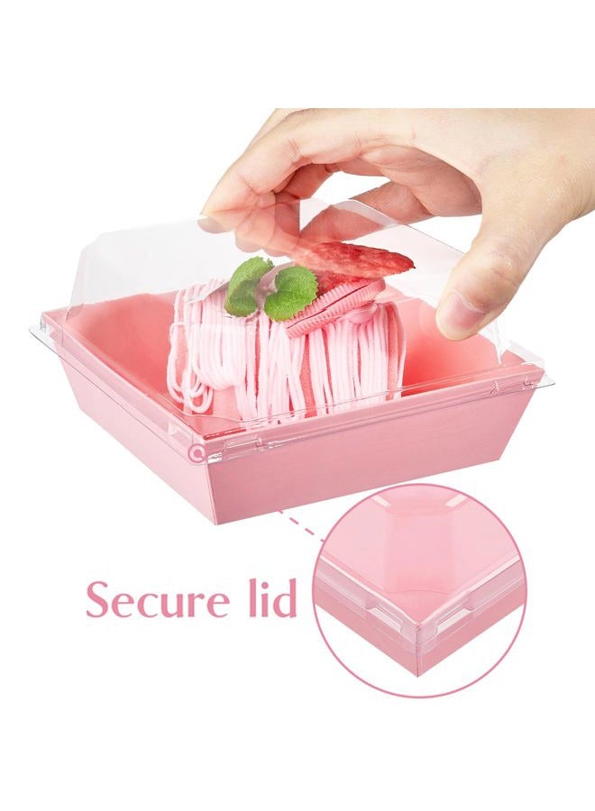 Ocmoiy Pink Charcuterie Boxes with Clear Lids 4x4 Inch, 100 Pack Square Kraft Bakery Cake Slice Boxes with Window, Dessert To Go Containers (100) - Image 3