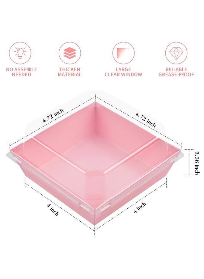 Ocmoiy Pink Charcuterie Boxes with Clear Lids 4x4 Inch, 100 Pack Square Kraft Bakery Cake Slice Boxes with Window, Dessert To Go Containers (100) - Image 2
