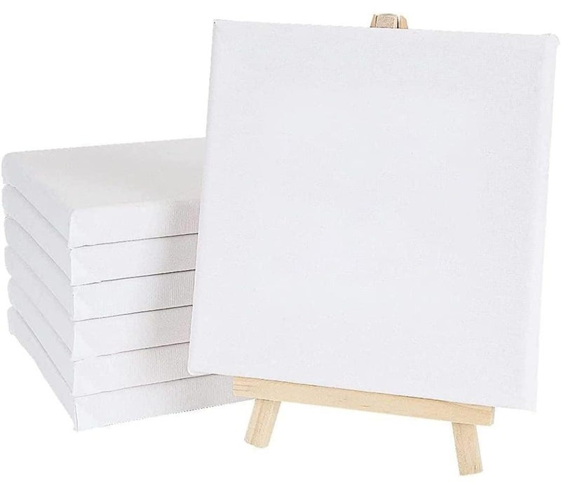 6 قطع من لوحات القماش الفارغة المؤطرة، لوحات قماشية صغيرة مقاس 6 بوصات × 6 بوصات، قماش قطني مشدود بإطار مشدود مسبقًا، قوة شد عالية، للرسم والحرف اليدوية، قماش أكريليك صغير - Image 1