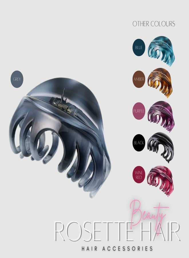 Rosette Hair Rosette Large Chic Styling Glass Hair Claw Clip, Organic Clamps Indoor Outdoor Hair Grip Hairpins Barrettes for Thick Hair (Gray) - Image 2