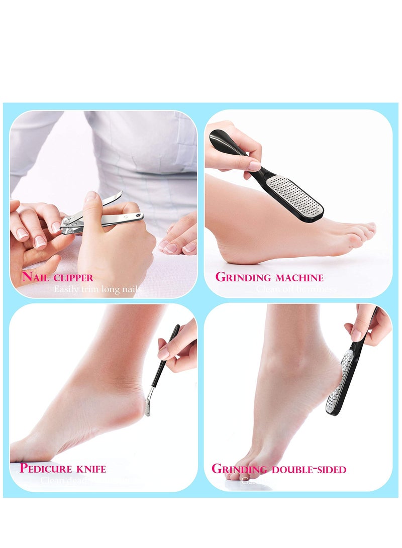 KASTWAVE Foot Files Callus Remover, Foot scrubber for dead skin and Nail Toenail Clipper, Cuticle Pusher Pedicure Kit 15 in 1 Foot Care to Remove Hard Skin for Women Men Salon or Home - Image 2