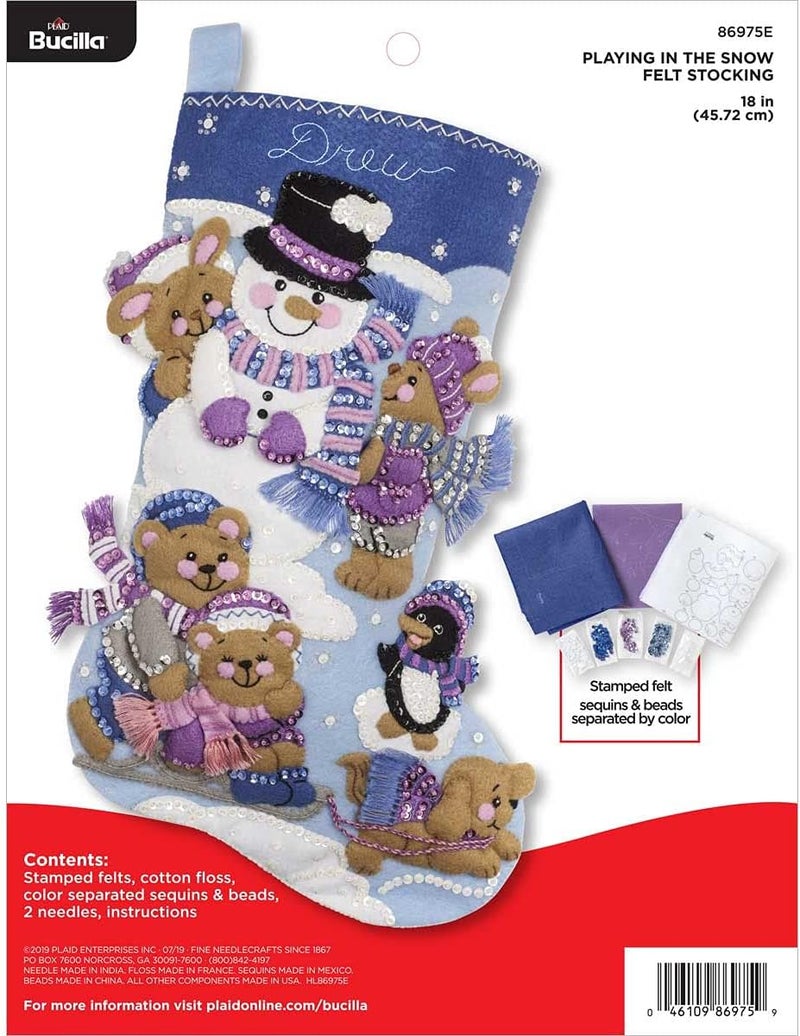 Bucilla 86975E Felt Stocking KIT, Playing in The Snow - Image 1