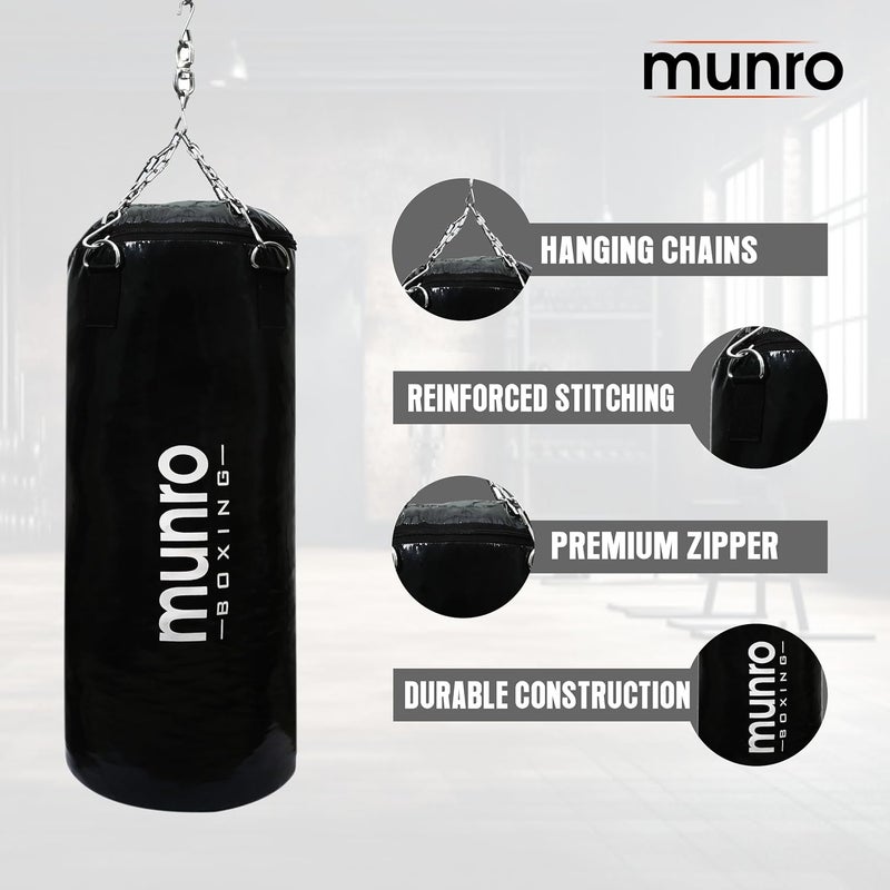 MUNRO Nylon Punching Bag Nylon, Unfilled Boxing Bag, Heavy Duty Punch Bag for Boxing, Martial Arts, Judo, with Rust Free Hanging Chain (Unfilled- Black, 2 Feet) - Image 4