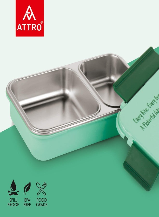 ATTRO علبة طعام معزولة ATTRO Hot-Meal 2، مزودة بحجرتين، داخلية من الفولاذ المقاوم للصدأ وغطاء محكم الإغلاق، خالية من مادة BPA وآمنة للاستخدام مع الطعام، مثالية للمدرسة والمكتب - 800 مل، لون أخضر - Image 4