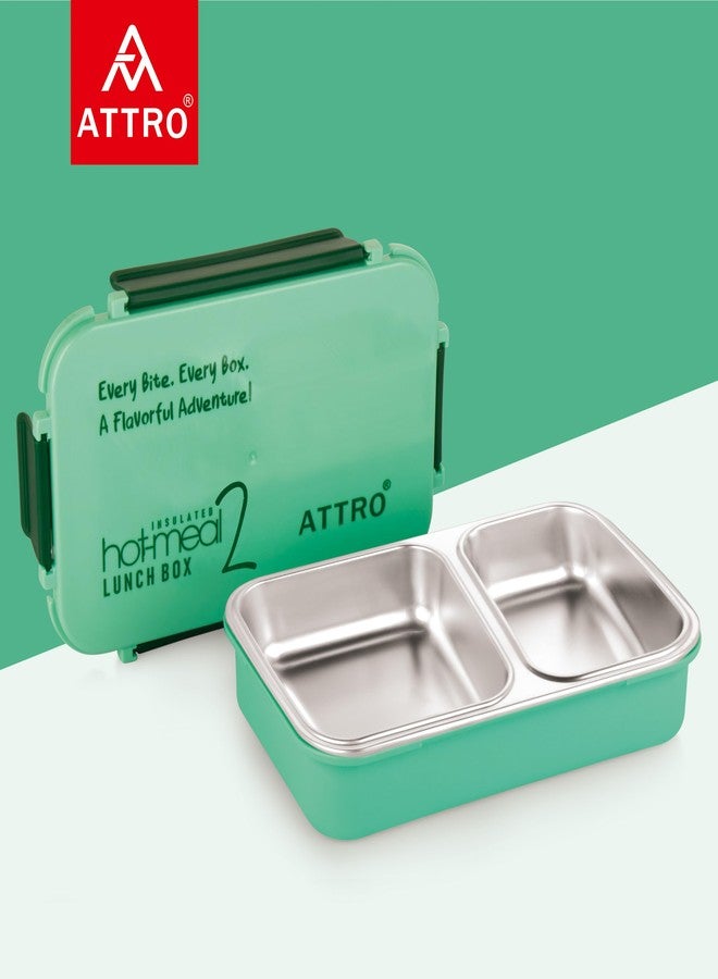 ATTRO علبة طعام معزولة ATTRO Hot-Meal 2، مزودة بحجرتين، داخلية من الفولاذ المقاوم للصدأ وغطاء محكم الإغلاق، خالية من مادة BPA وآمنة للاستخدام مع الطعام، مثالية للمدرسة والمكتب - 800 مل، لون أخضر - Image 5