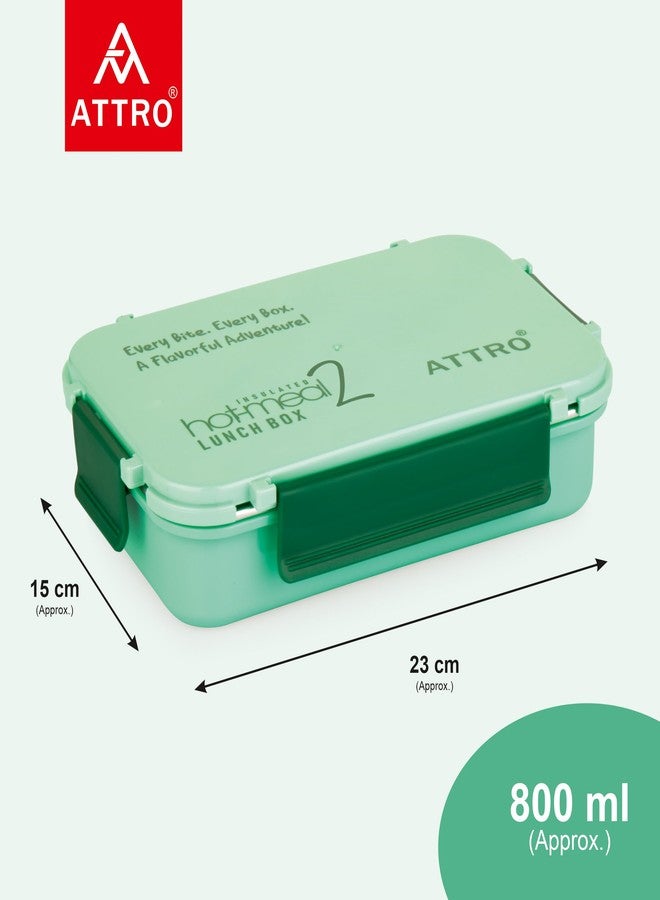 ATTRO علبة طعام معزولة ATTRO Hot-Meal 2، مزودة بحجرتين، داخلية من الفولاذ المقاوم للصدأ وغطاء محكم الإغلاق، خالية من مادة BPA وآمنة للاستخدام مع الطعام، مثالية للمدرسة والمكتب - 800 مل، لون أخضر - Image 2