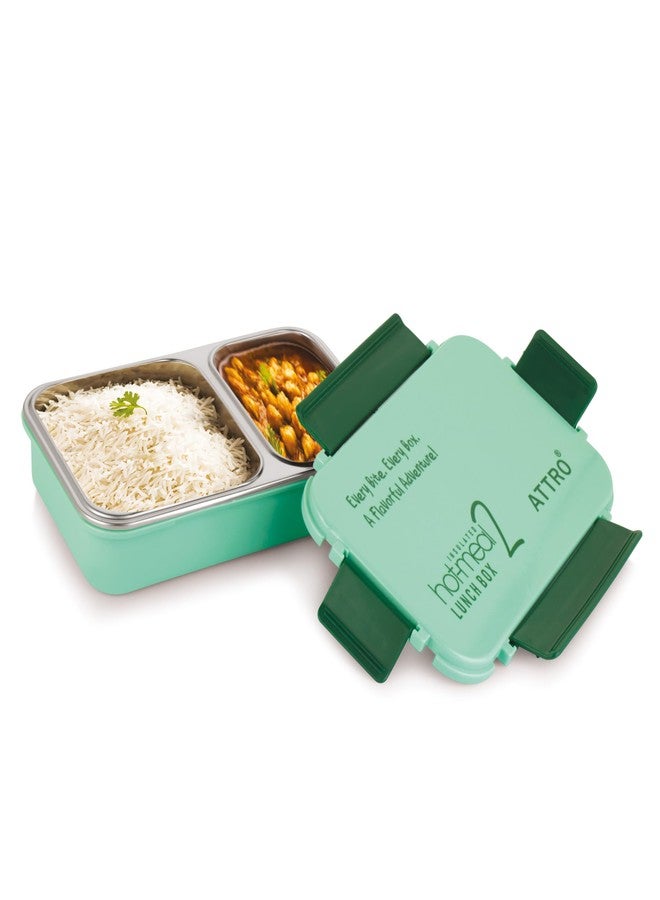 ATTRO علبة طعام معزولة ATTRO Hot-Meal 2، مزودة بحجرتين، داخلية من الفولاذ المقاوم للصدأ وغطاء محكم الإغلاق، خالية من مادة BPA وآمنة للاستخدام مع الطعام، مثالية للمدرسة والمكتب - 800 مل، لون أخضر - Image 1