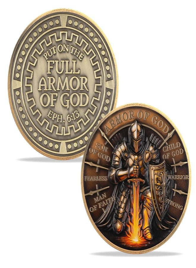 ASmileIndeep Armor of God Challenge Coin - Put on The Full Armor of God Knight Coin - EPH 6:13 Bible Verse - Christian Religious Collectible Token Warrior Faith Inspirational Gift - Image 1