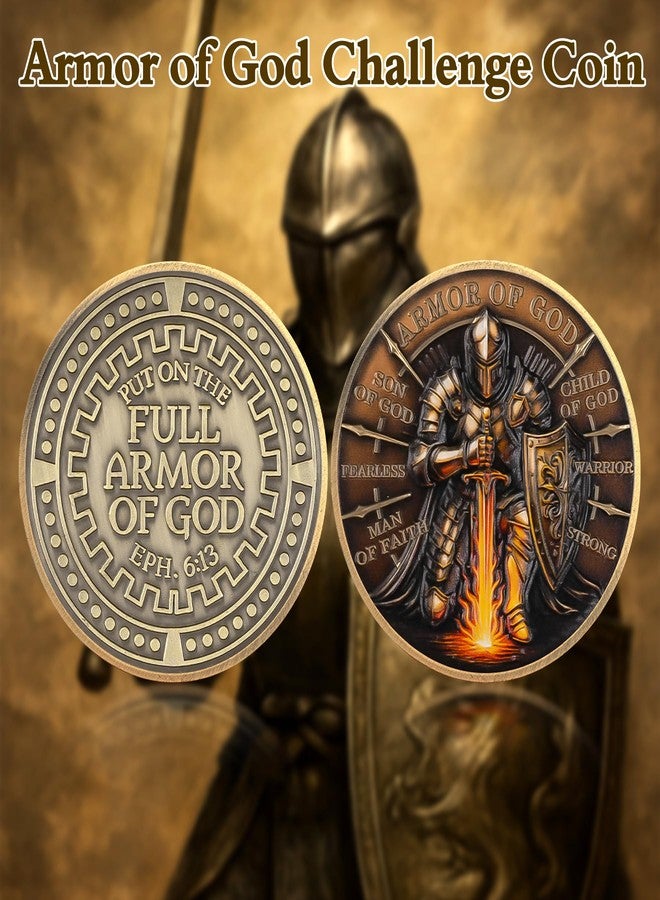ASmileIndeep Armor of God Challenge Coin - Put on The Full Armor of God Knight Coin - EPH 6:13 Bible Verse - Christian Religious Collectible Token Warrior Faith Inspirational Gift - Image 2
