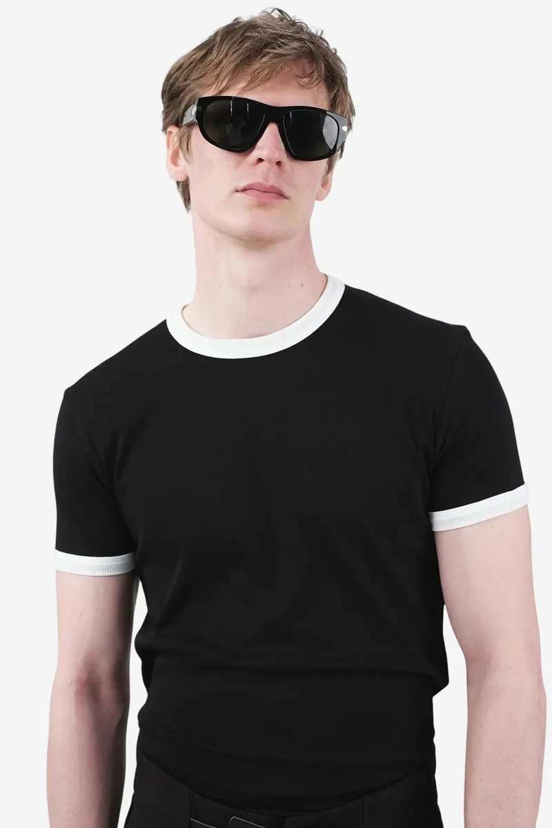 Giesto Black GIESTO Basic Crew Neck T-Shirt with Contrast Binding for Men | Best Price UAE