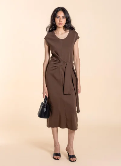 SHAPES WASIT TIE MIDI DRESS
