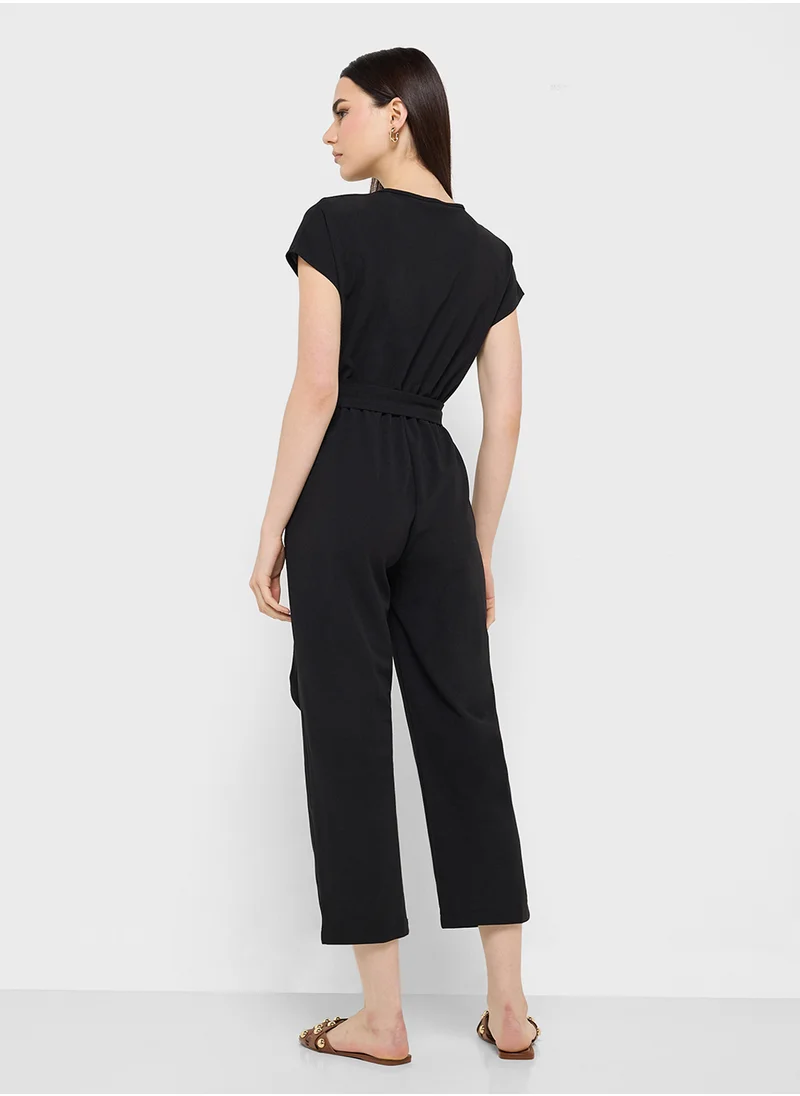 جينجر V Neck Wrap Detail Jumpsuit