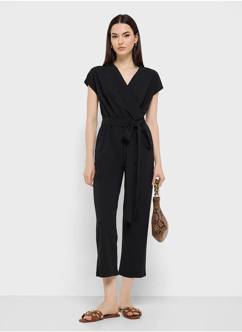 جينجر V Neck Wrap Detail Jumpsuit