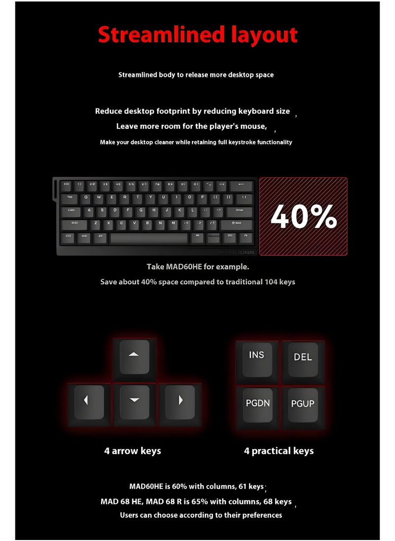 MADLIONS - Mad60HE RGB Mechanical Keyboard Magnetic Switches Hot Swap Customized 8KHZ FPS Gaming Keyboard with Adjustable Actuation, 8000 Hz Polling Rate, Rapid Trigger Mode, Hall Effect Switches, for PC/Mac,WHITE - Image 1