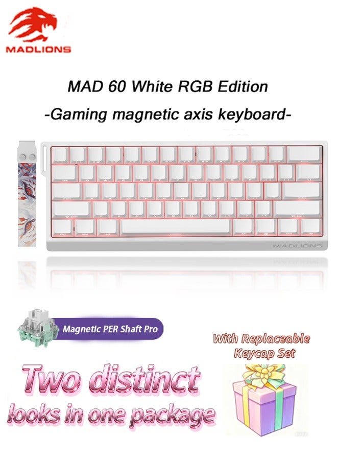 MADLIONS Mad60HE RGB Mechanical Keyboard Magnetic Switches Hot Swap Customized 8KHZ FPS Gaming Keyboard with Adjustable Actuation, 8000 Hz Polling Rate, Rapid Trigger Mode, Hall Effect Switches, for PC/Mac,WHITE - Image 1