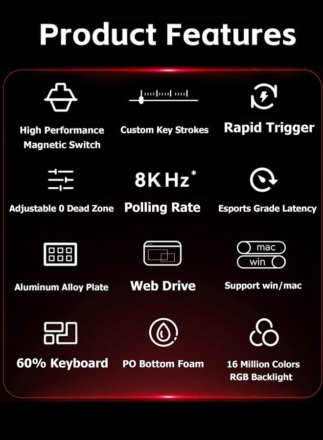 MADLIONS Mad60HE RGB Mechanical Keyboard Magnetic Switches Hot Swap Customized 8KHZ FPS Gaming Keyboard with Adjustable Actuation, 8000 Hz Polling Rate, Rapid Trigger Mode, Hall Effect Switches, for PC/Mac,WHITE - Image 3