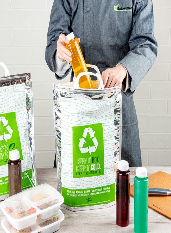 ريستورنت وير حقيبة طعام حرارية من كاتر تيك، مقاس 11.8 × 5.9 × 15 بوصة، ثلاثية الطبقات معزولة حرارياً، مزودة بمقابض إغلاق كبس، مقاومة للماء، مصنوعة من البلاستيك الأخضر والفضي، مناسبة للأطعمة المجمدة والساخنة. - Image 5