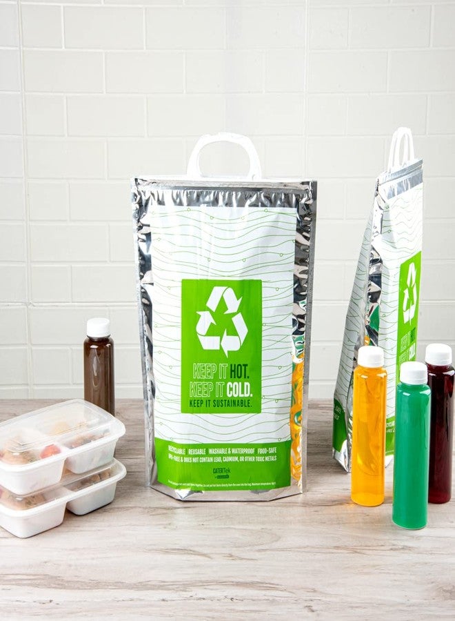ريستورنت وير حقيبة طعام حرارية من كاتر تيك، مقاس 11.8 × 5.9 × 15 بوصة، ثلاثية الطبقات معزولة حرارياً، مزودة بمقابض إغلاق كبس، مقاومة للماء، مصنوعة من البلاستيك الأخضر والفضي، مناسبة للأطعمة المجمدة والساخنة. - Image 3