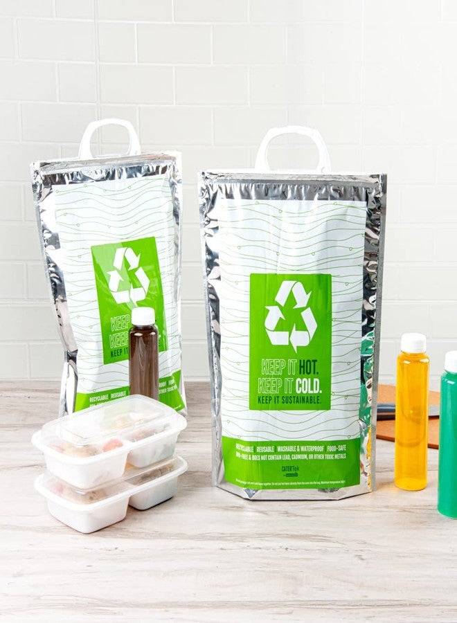 ريستورنت وير حقيبة طعام حرارية من كاتر تيك، مقاس 11.8 × 5.9 × 15 بوصة، ثلاثية الطبقات معزولة حرارياً، مزودة بمقابض إغلاق كبس، مقاومة للماء، مصنوعة من البلاستيك الأخضر والفضي، مناسبة للأطعمة المجمدة والساخنة. - Image 4