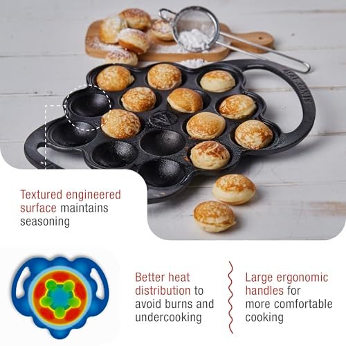 Victoria Cast Iron Poffertjes Dutch Pancake Pan with Loop Handles, Preseasoned with Flaxseed Oil, Made in Colombia - Image 4