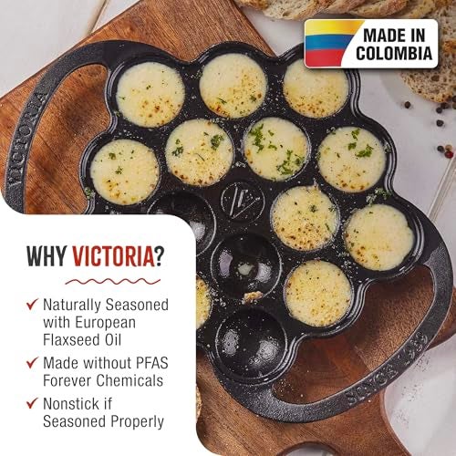 Victoria Cast Iron Poffertjes Dutch Pancake Pan with Loop Handles, Preseasoned with Flaxseed Oil, Made in Colombia - Image 2