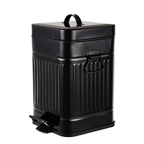 mingol Bathroom Trash Can with Lid, Small Garbage Bin for Home Bedroom, Retro Step Wastebasket with Soft Close, Vintage Metal Office Trash Can, 5 Liter/ 1.3 Gallon, Glossy Black - Image 1