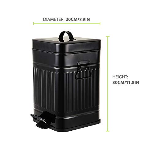 mingol Bathroom Trash Can with Lid, Small Garbage Bin for Home Bedroom, Retro Step Wastebasket with Soft Close, Vintage Metal Office Trash Can, 5 Liter/ 1.3 Gallon, Glossy Black - Image 4