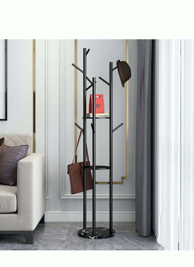 MIXDE Metal Coat Racks Freestanding Coat Hanger Stand Hall Tree Coat Rack for Hanging Hats Scarves Bags Modern Coat Rack with Double Shelves Corner Coat Rack 9 Hooks  - Image 2